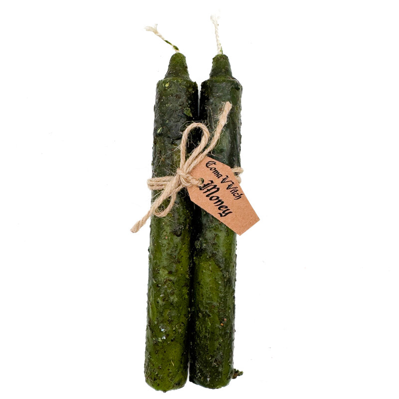Money Candles that have been Anointed and Rolled in Herbs