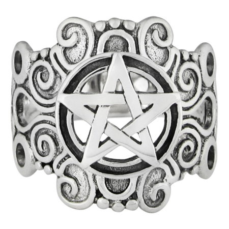 Large Sterling Silver Ornate Pentacle Ring
