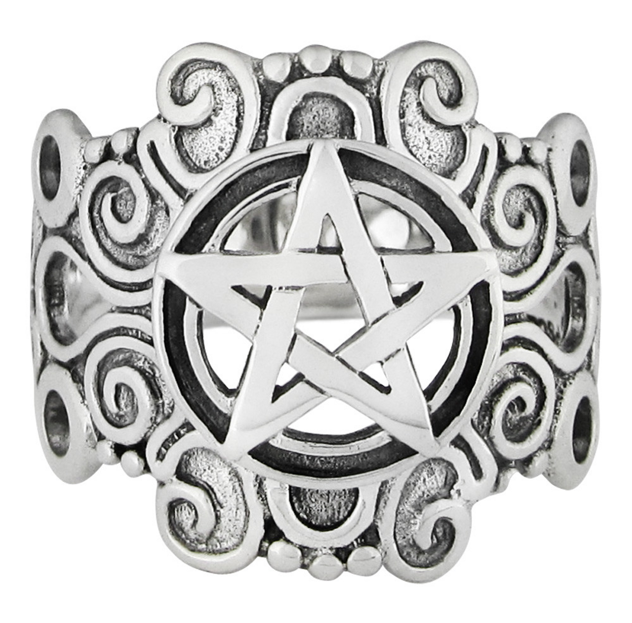 Large Sterling Silver Ornate Pentacle Ring