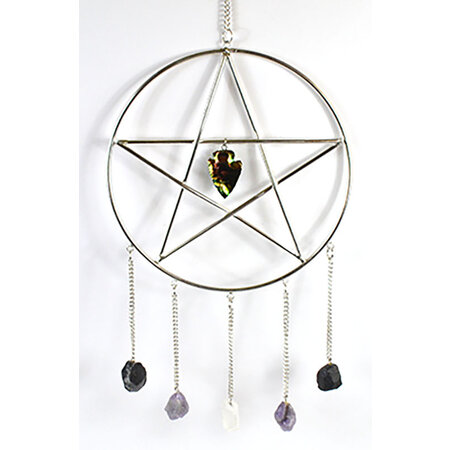 Pentacle with Stones Window Hanging