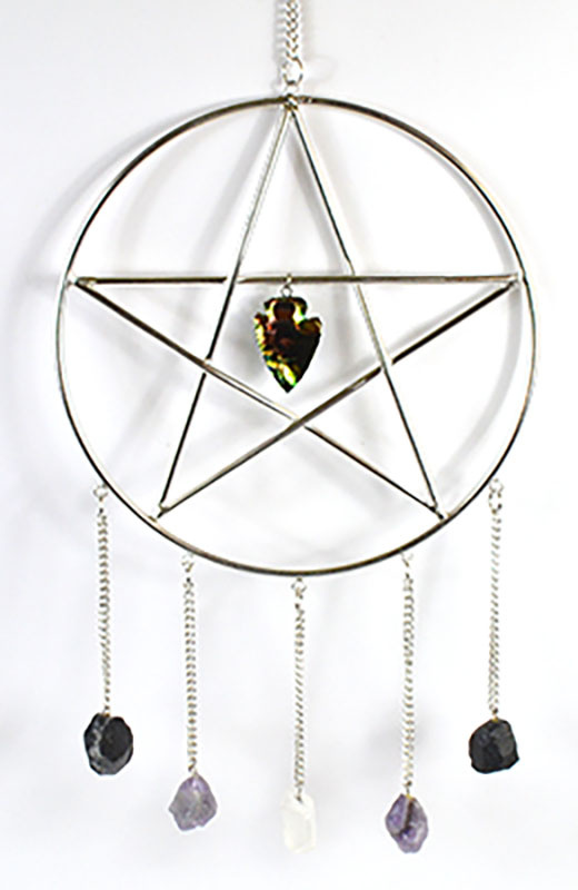 Pentacle with Stones Window Hanging