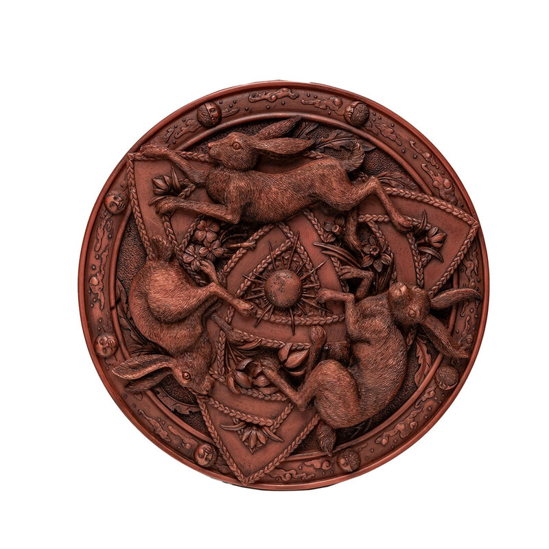 Three Hares Triquetra Plaque in Wood Finish