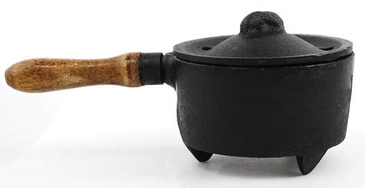 Cast Iron Censer with Wooden Handle
