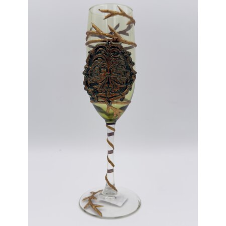 Greenman Glass Champgne Flute with Green Glass