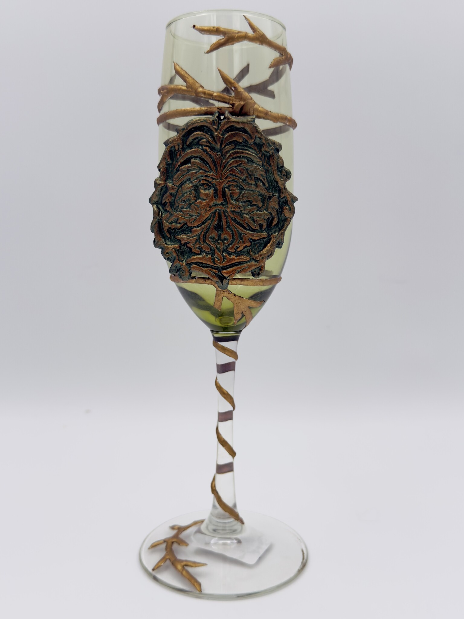 Greenman Glass Champgne Flute with Green Glass