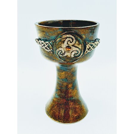 Small Triskelion Chalice with Braided Knotwork and Gem