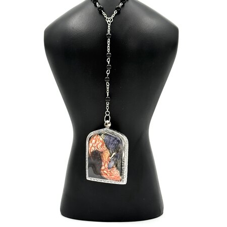 Poisoner's Apothecary Fly Agaric, Monkshood, Usnea and Crow Feather with Jet Beads and Locket