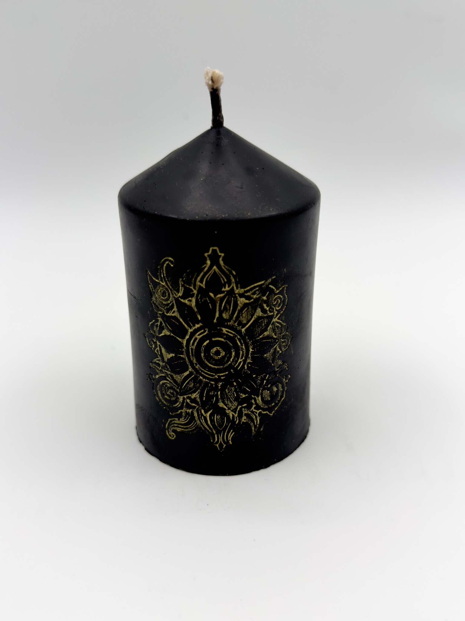 Black Bees Wax Etched Mandala Candle