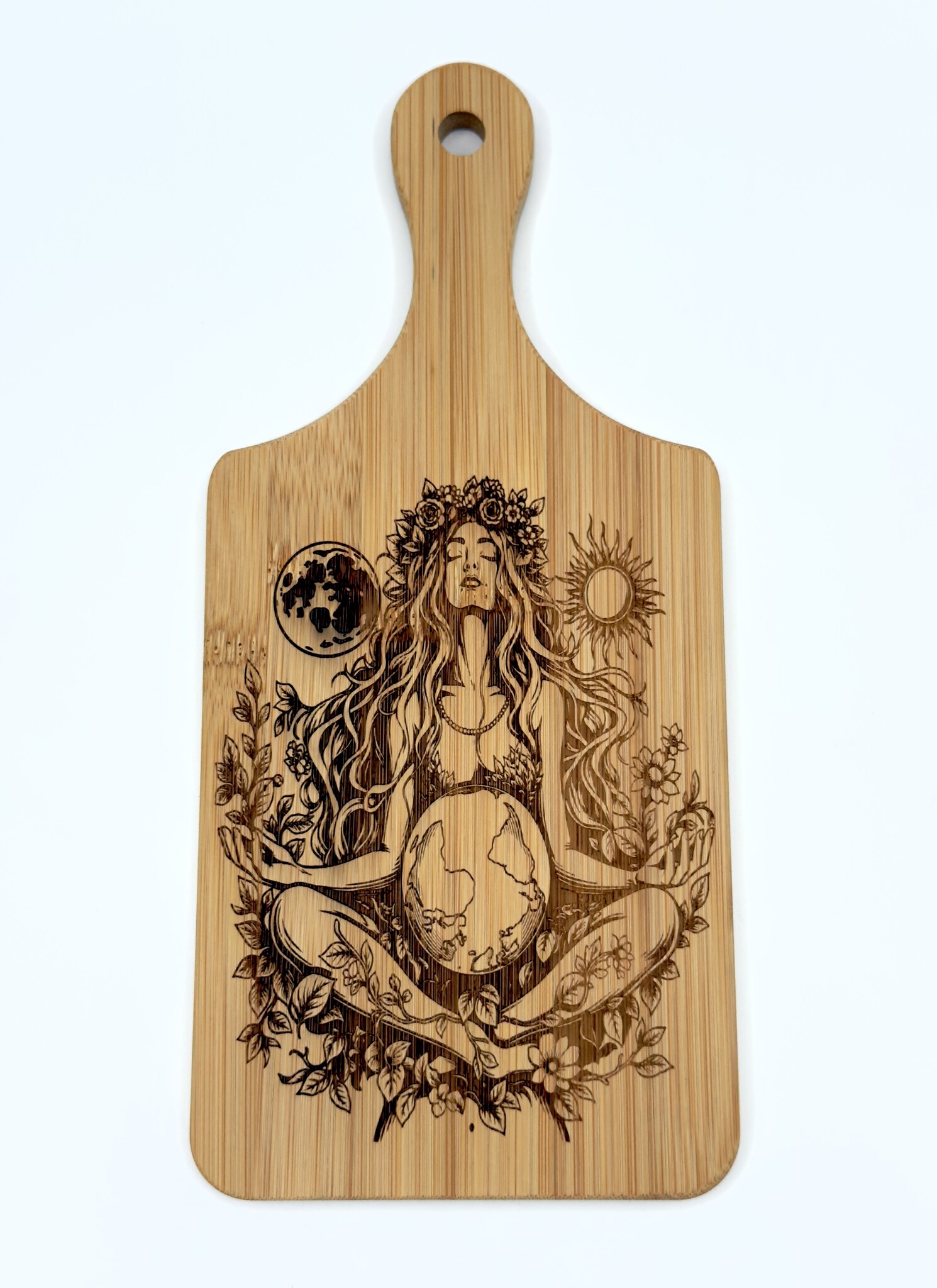 Wooden Cutting Board with Gaia by Tim Reagan