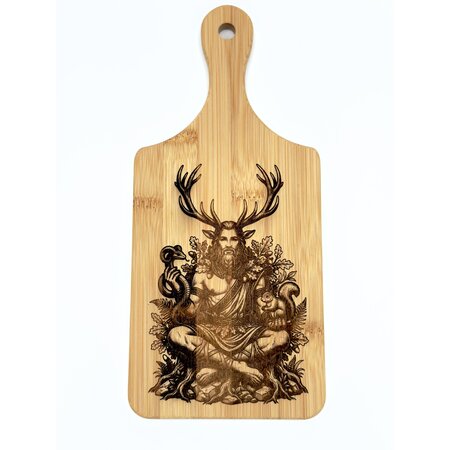Wooden Cutting Board with Horned God by Tim Reagan