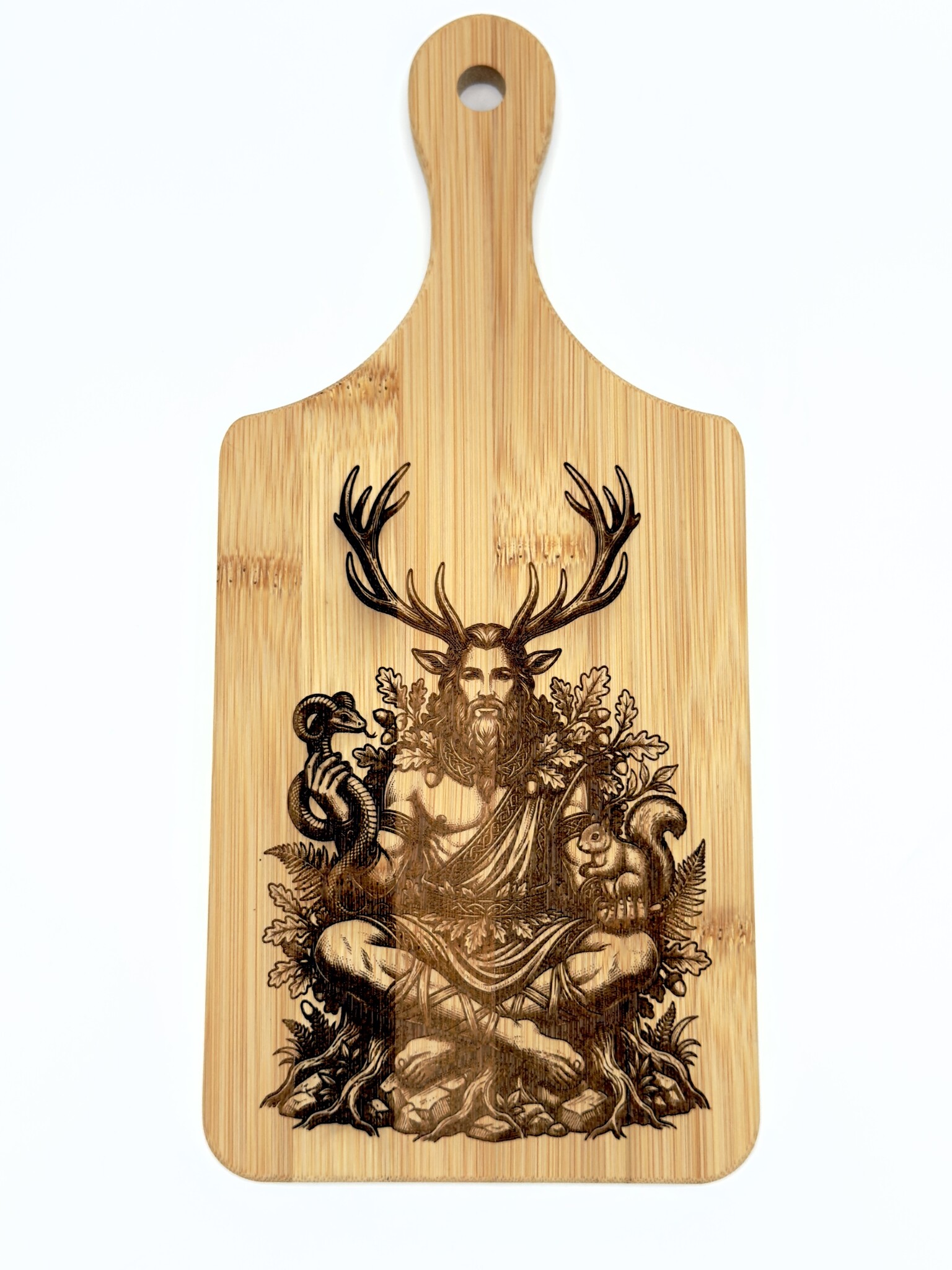 Wooden Cutting Board with Horned God by Tim Reagan