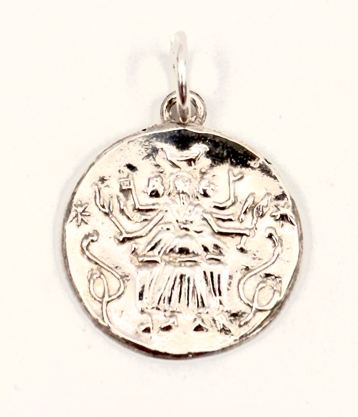 Hand Carved Hecate Coin Pendant in Silver