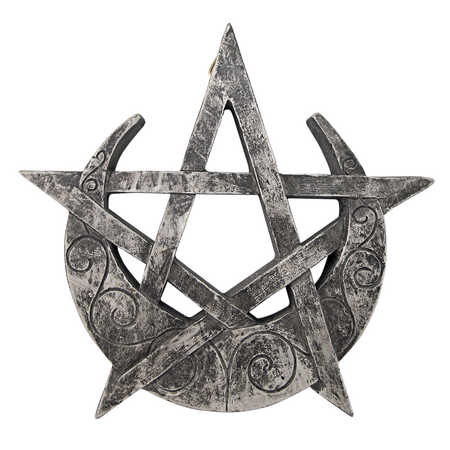 Crescent Moon Pentacle Plaque in Stone Finish
