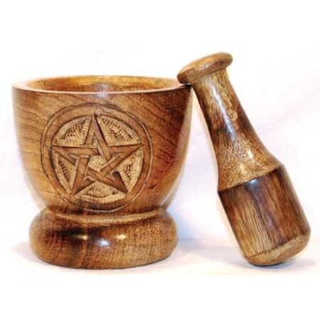 Wooden 3.5 Inch Pentacle Mortar and Pestle
