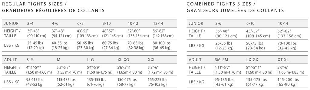 Mondor Tight Size Chart