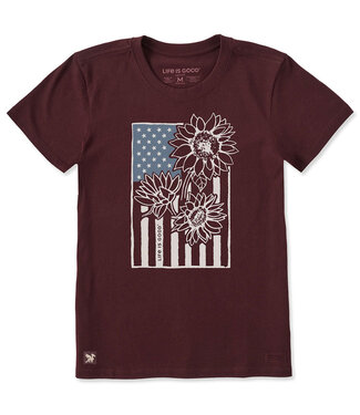 LIFE IS GOOD Crusher Tee Sunflower Old Glory Window Wmn