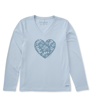LIFE IS GOOD Crusher Vee LS Wmn Woodcut Heart