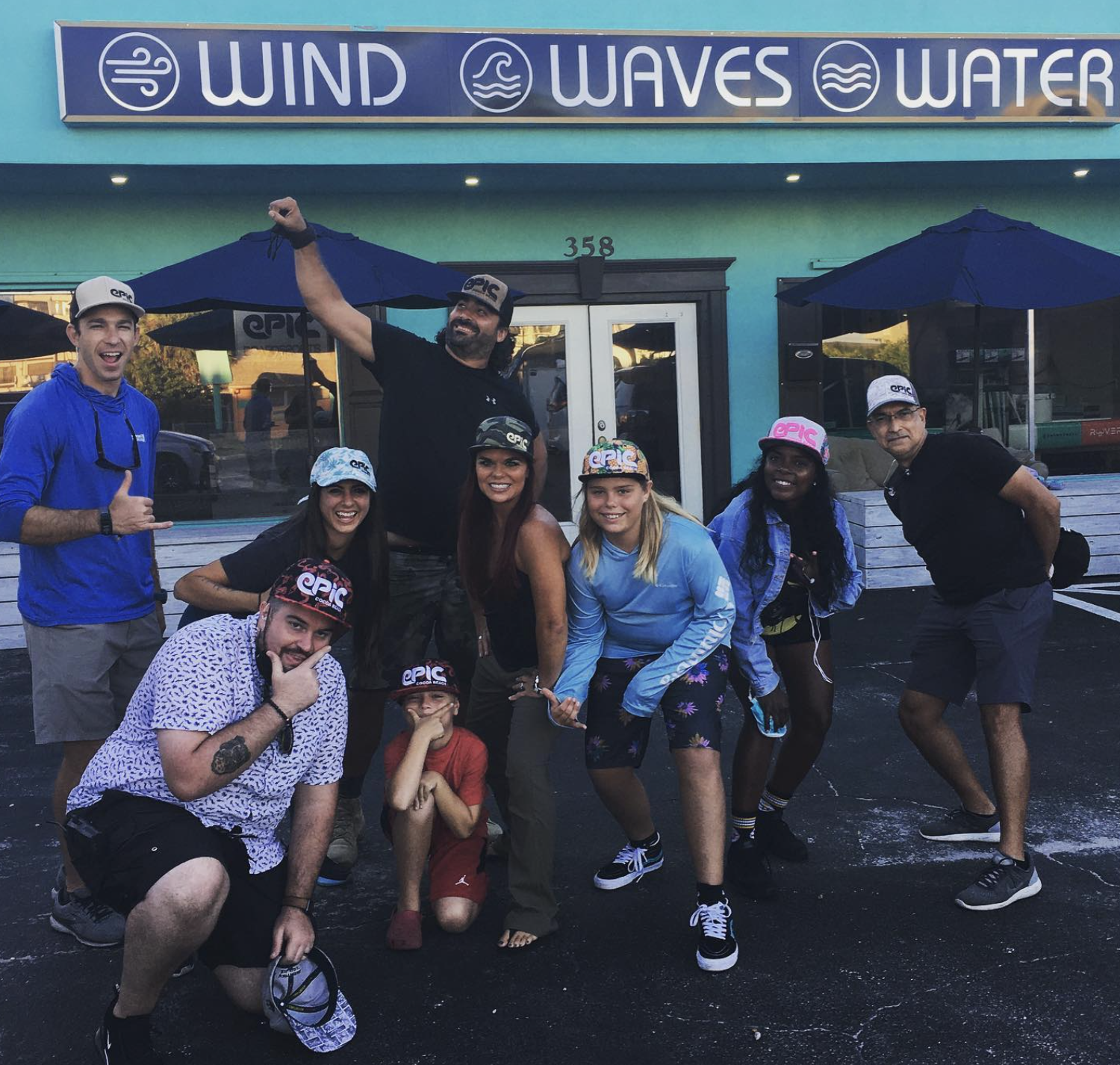 The team at Epic boardsports with happy locals post session at Cocoa beach
