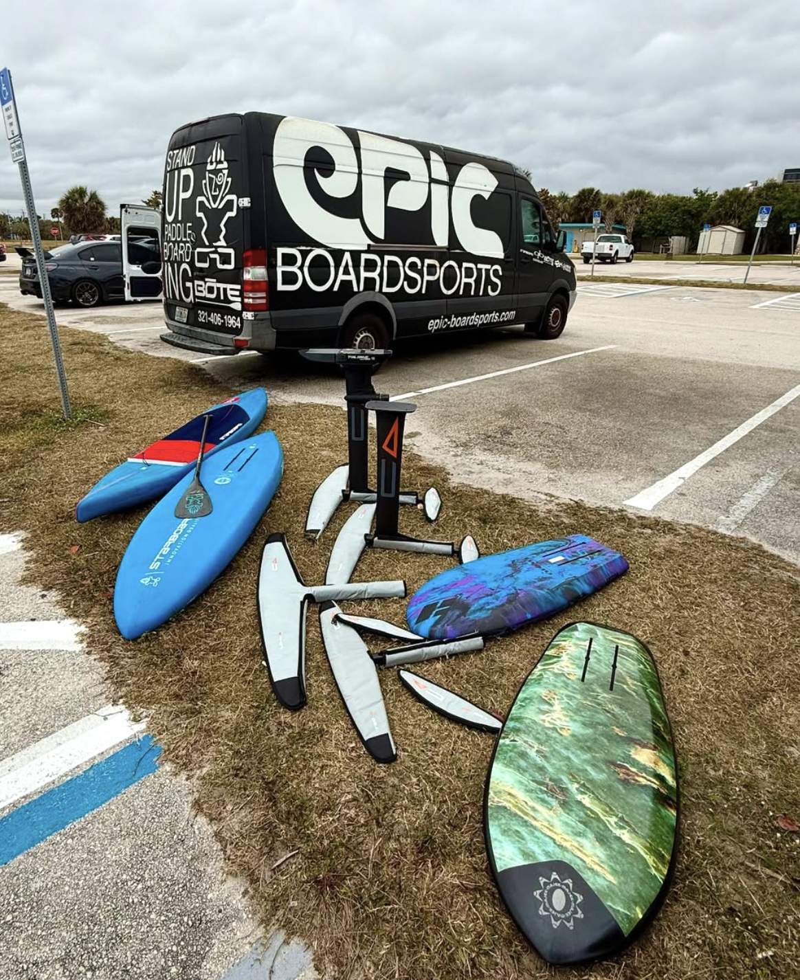 Demo board and foils from epic boardsports at Cocoa beach