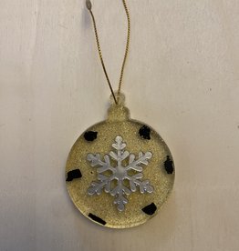 Lucas' Passion for Fashion Handmade Gold Tone Round Christmas Ornament w/ Coal Snowflake