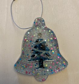 Lucas' Passion for Fashion Handmade Clear with Glitter Christmas Bell Ornament w/ Coal Tree