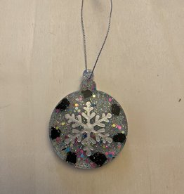 Lucas' Passion for Fashion Handmade Clear with Glitter Round Christmas Ornament w/ Coal Snowflake
