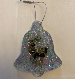 Lucas' Passion for Fashion Handmade Clear with Glitter Christmas Bell Ornament w/ Coal Reindeer