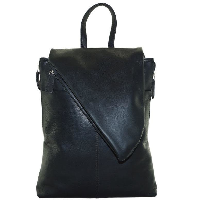 Black Fold over Convertible Leather Backpack