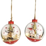 Santa & Reindeer Scene in Bauble with Lights Hanging Decoration Red & Green 12m (2 Asst random selection)