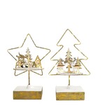 Santa & Reindeer Scenes in Star & Tree with Lights Decoration White & Gold 21cm (2 Asst random selection)