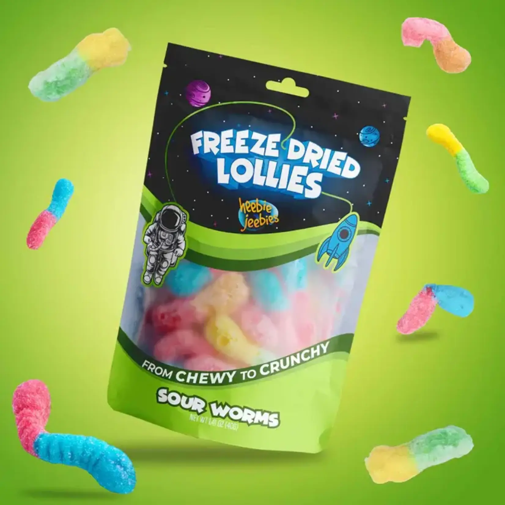 Large sour worms Freeze Dried Heebie Jeebies
