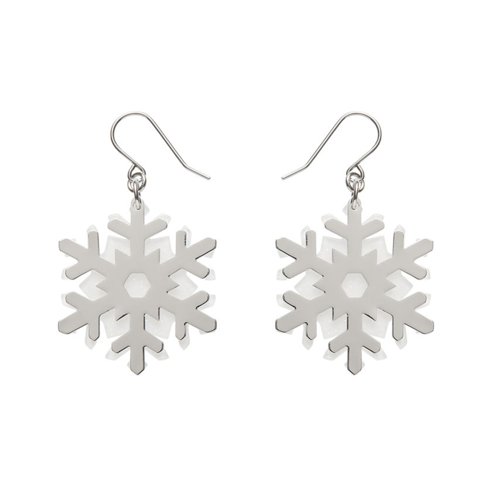 White Snowflake Drop Earrings - Silver