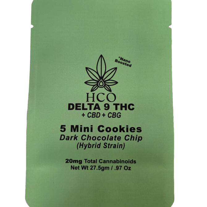 6 Packets: 60mg total THC Dark Chocolate Chip Mini Cookies- Hybrid Blend Strain: