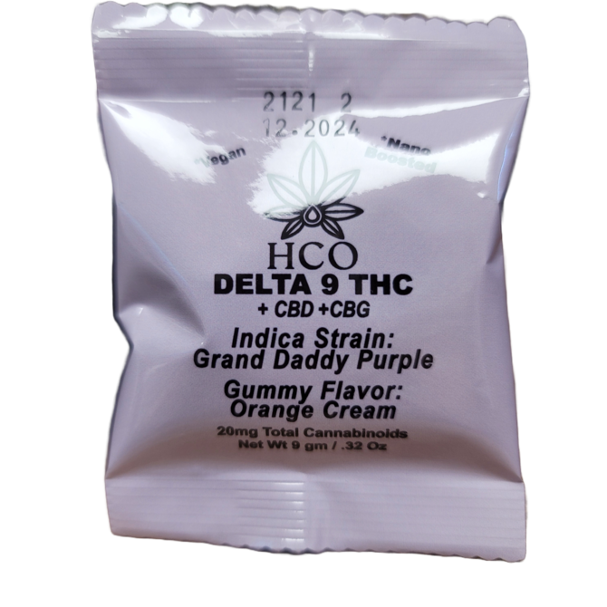 30 Packets: Boosted THC Gummies- Indica Grand Daddy Purple Strain 20mg: