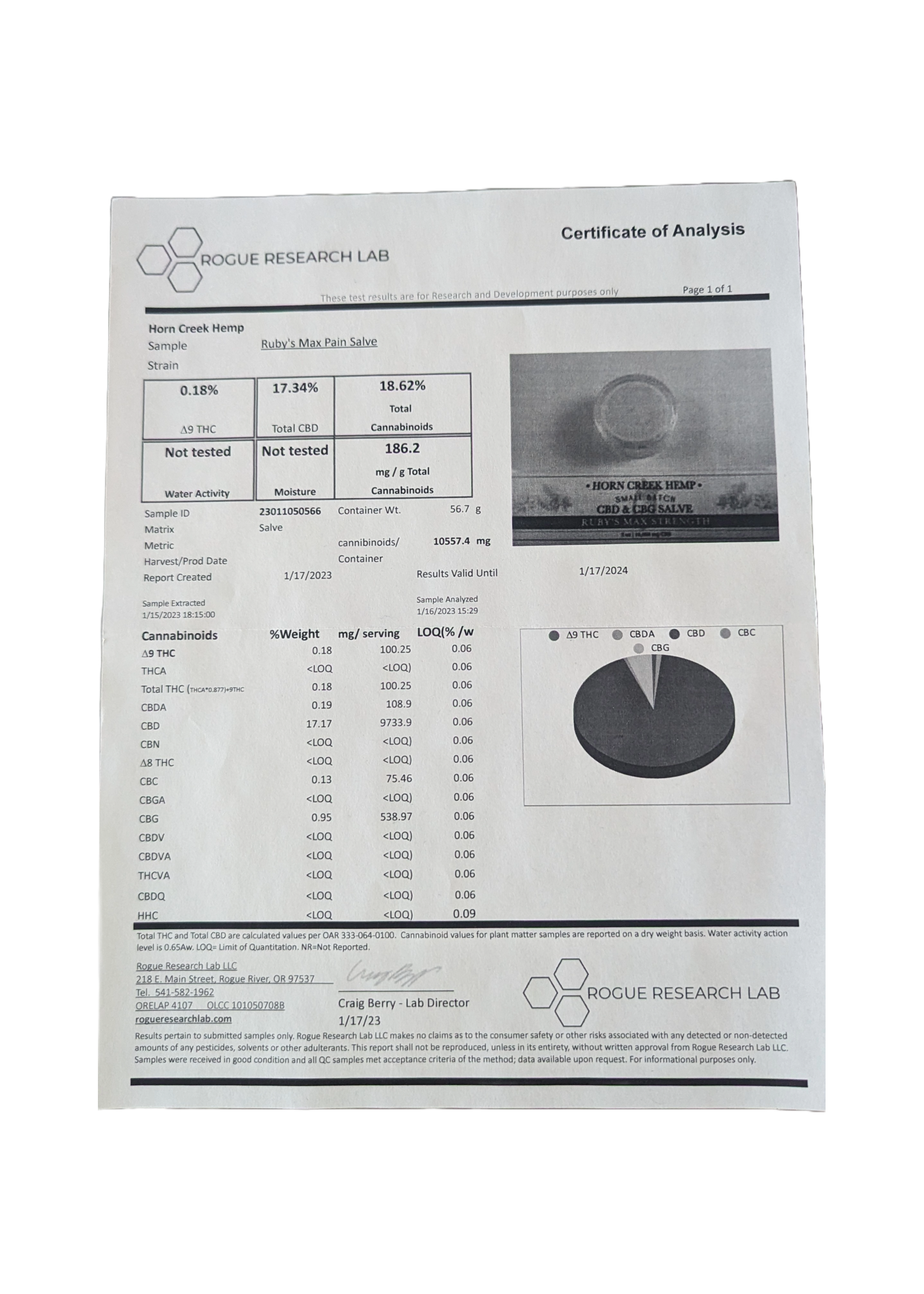 Moderate THC Hemp (MTH) 10,000mg CBD & CBG  Salve Muscle and Joint Salve - Aches - Pains - Soreness 10,000mg