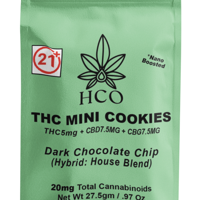 Moderate THC Hemp (MTH) THC Mini Chocolate Cookies - 5pieces, 20mg per packets (Hybrid Strain)
