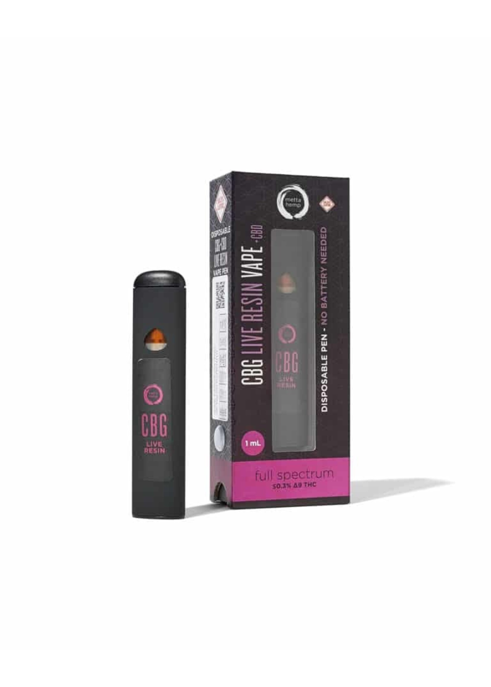 Metta Hemp Live Resin Disposable Vape - CBG, CBN, CBC, CBD, THCV: Sativa, Hybrid or Indica