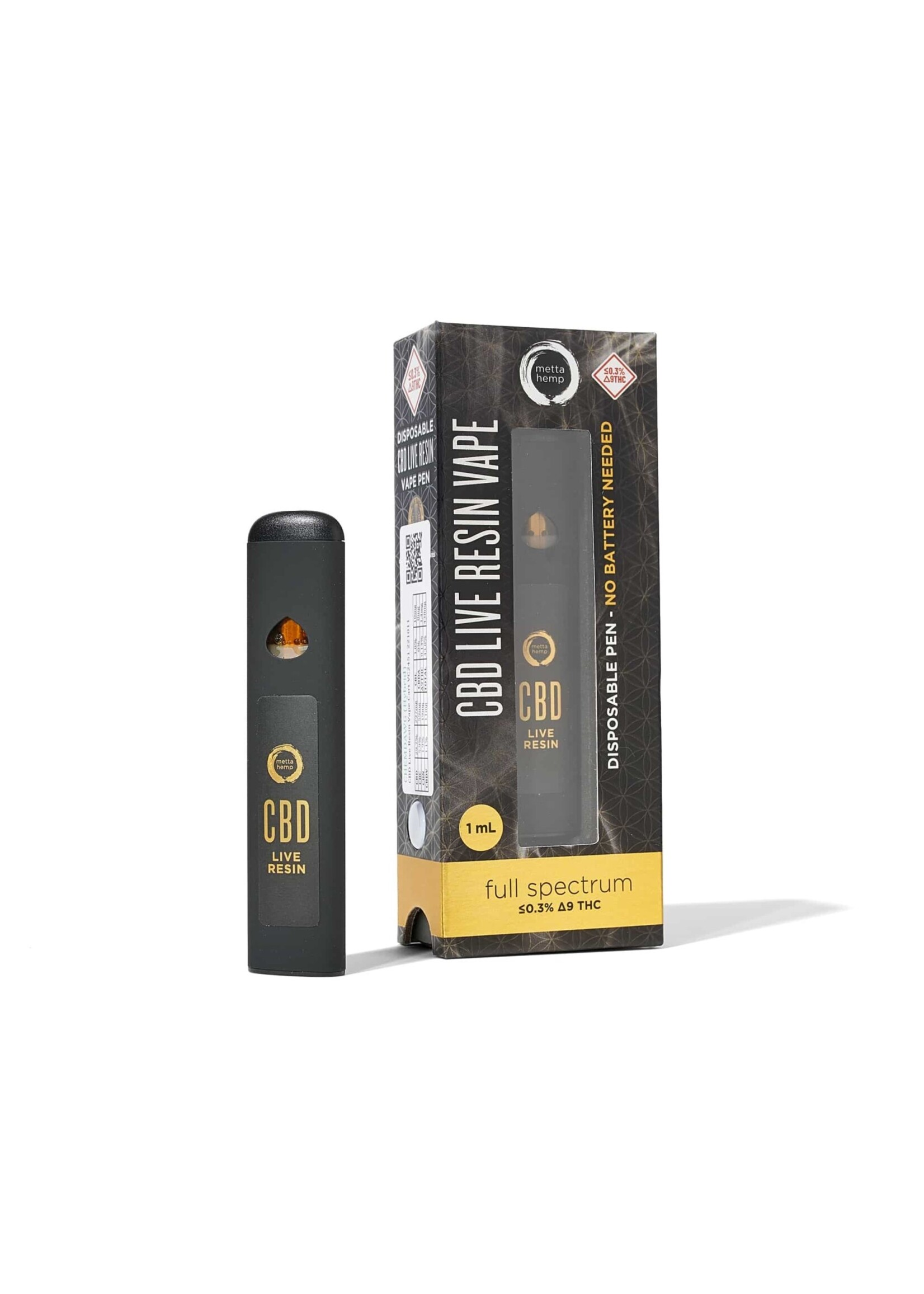 Metta Hemp Live Resin Disposable Vape - CBG, CBN, CBC, CBD, THCV: Sativa, Hybrid or Indica