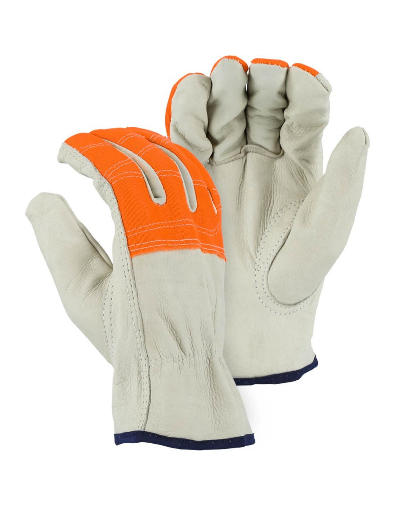 Majestic Glove Cowhide Drivers Glove With High Visibility Orange Cloth Fingers