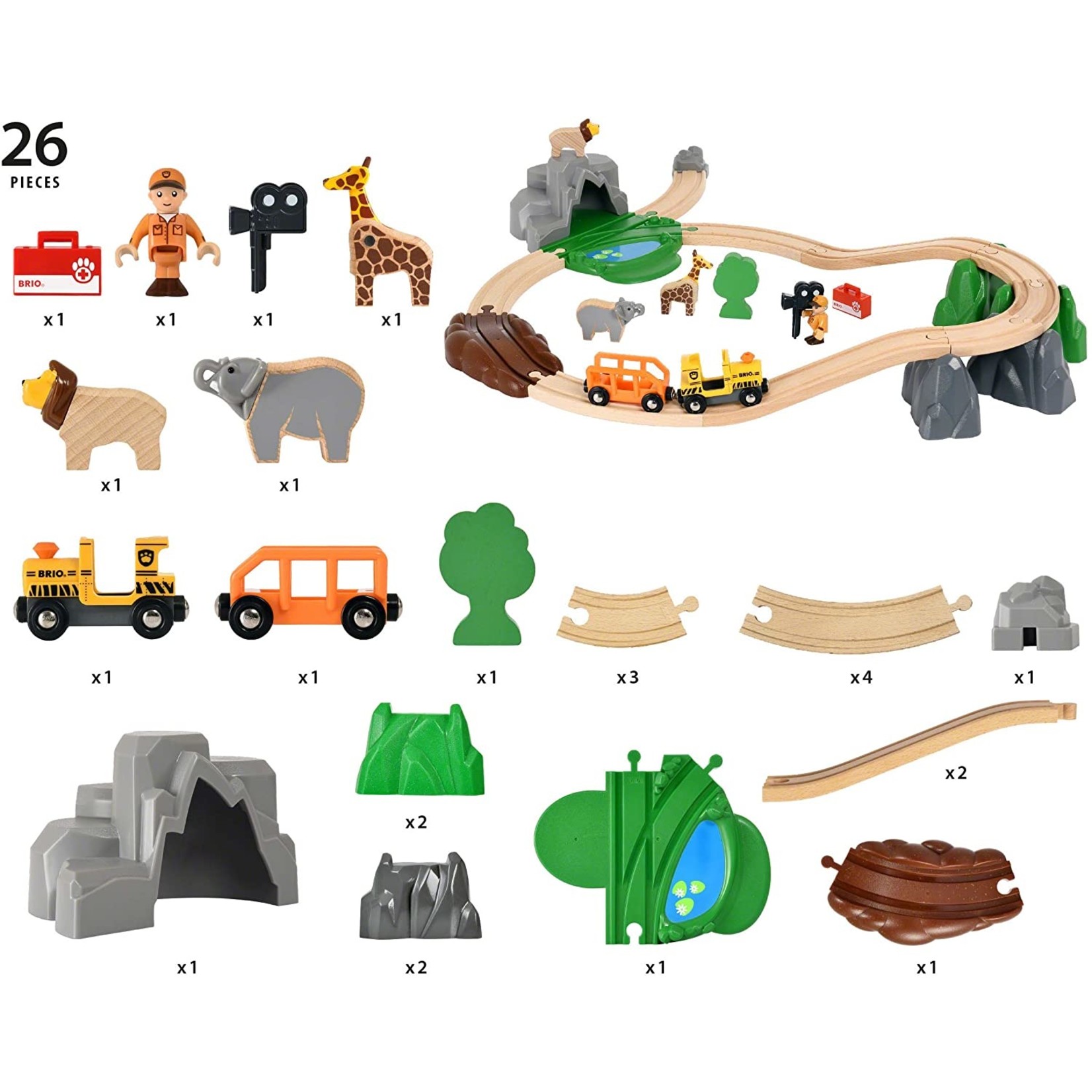 BRIO World Wooden Railway Train Set Safari Train