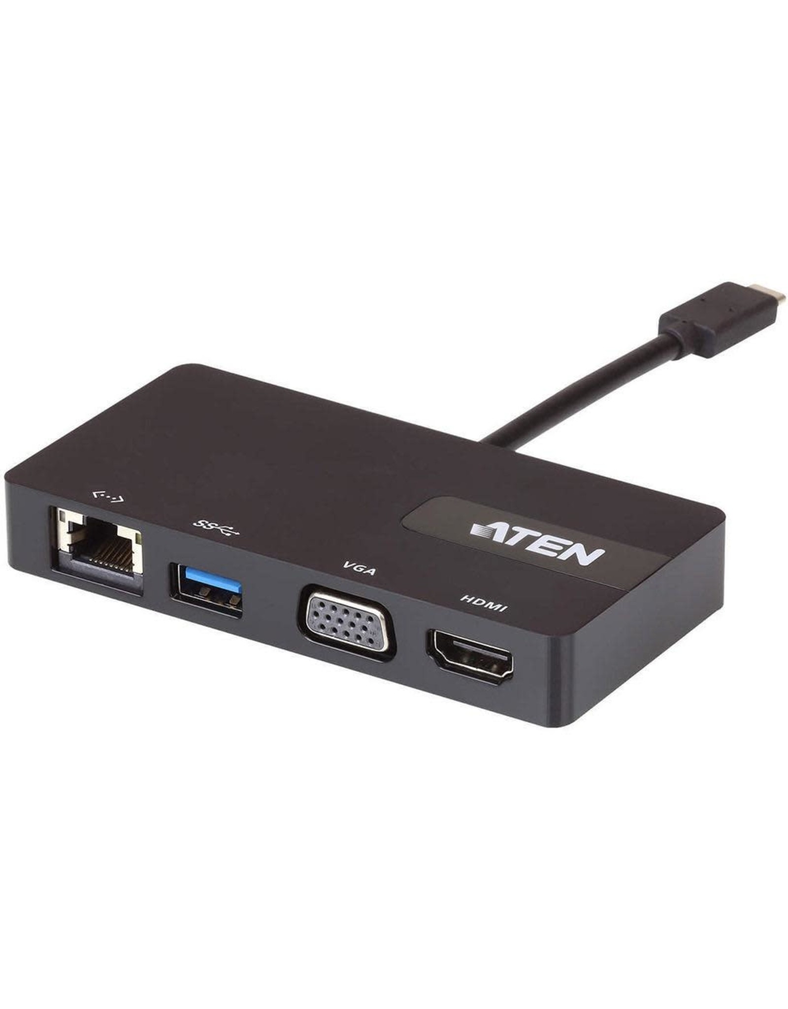 Aten ATEN USB-C Single-View Multiport Mini Dock connects a USB-C or Thunderbolt™ 3 computer to an HDMI/VGA Single View:3840*2160@30, Ethernet and USB Type-A 3.1 port via single cable