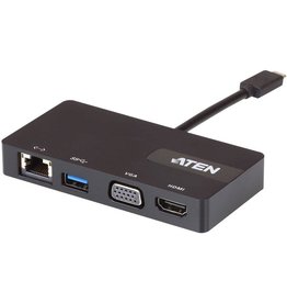 Aten ATEN USB-C Single-View Multiport Mini Dock connects a USB-C or Thunderbolt™ 3 computer to an HDMI/VGA Single View:3840*2160@30, Ethernet and USB Type-A 3.1 port via single cable adapter