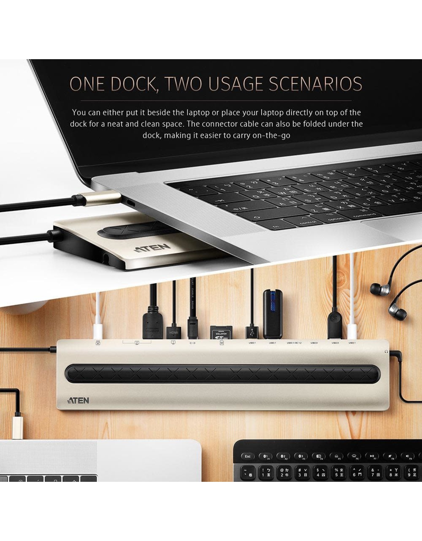 Aten ATEN USB-C Multiport Dock with Power Pass-Through - PD up to 85w - Single display 4k@30