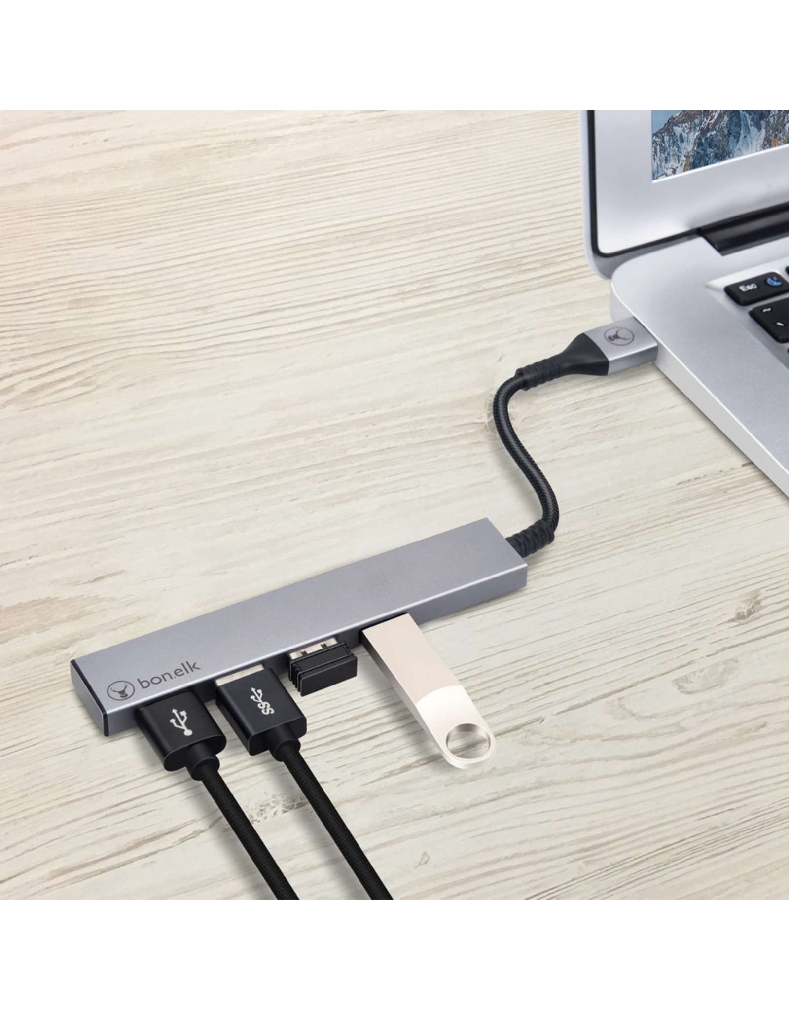 Bon.elk Bon.elk Long-Life USB-A to 4 Port USB 3.0 Slim Hub - Space Grey