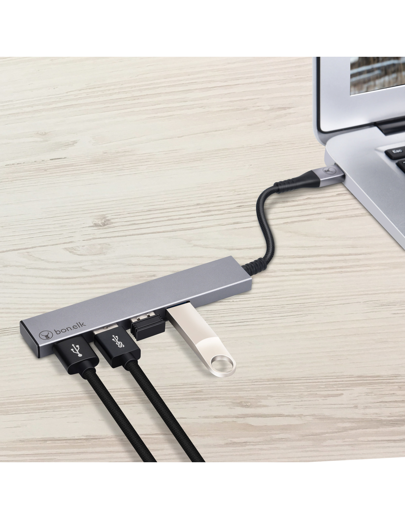 Bon.elk Bon.elk Long-Life USB-C to 4 Port USB 3.0 Slim Hub - Space Grey