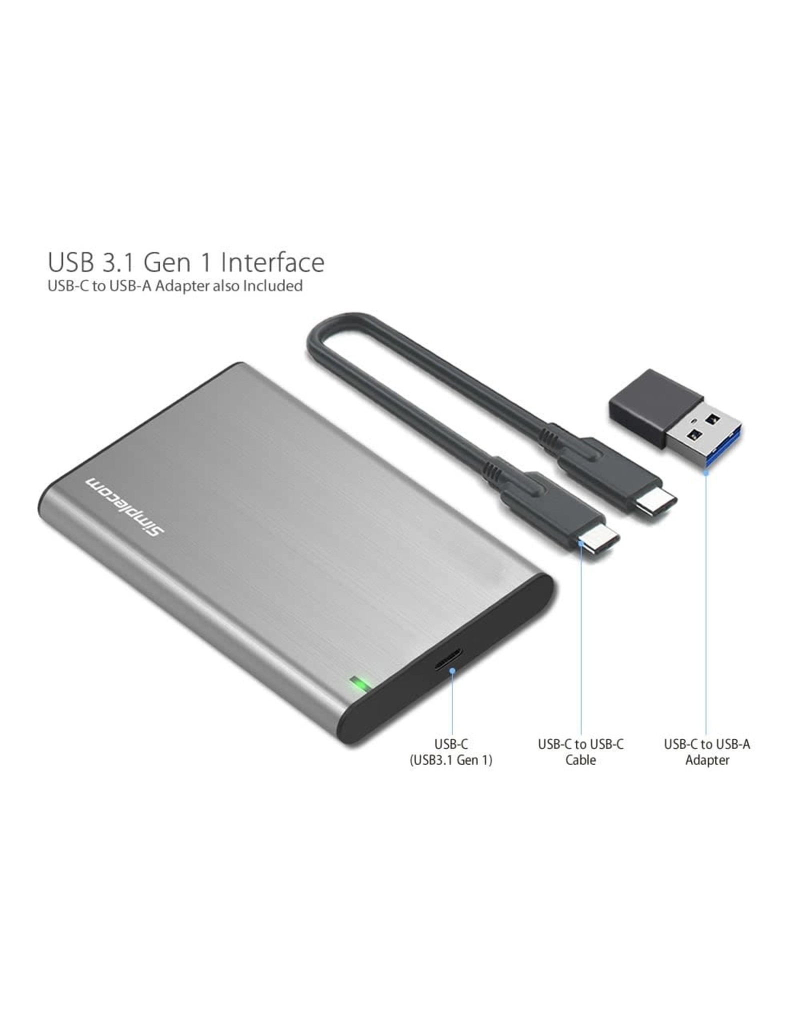 Simplecom Simplecom SE221 Aluminium 2.5'' SATA HDD/SSD to USB-C Enclosure - GREY