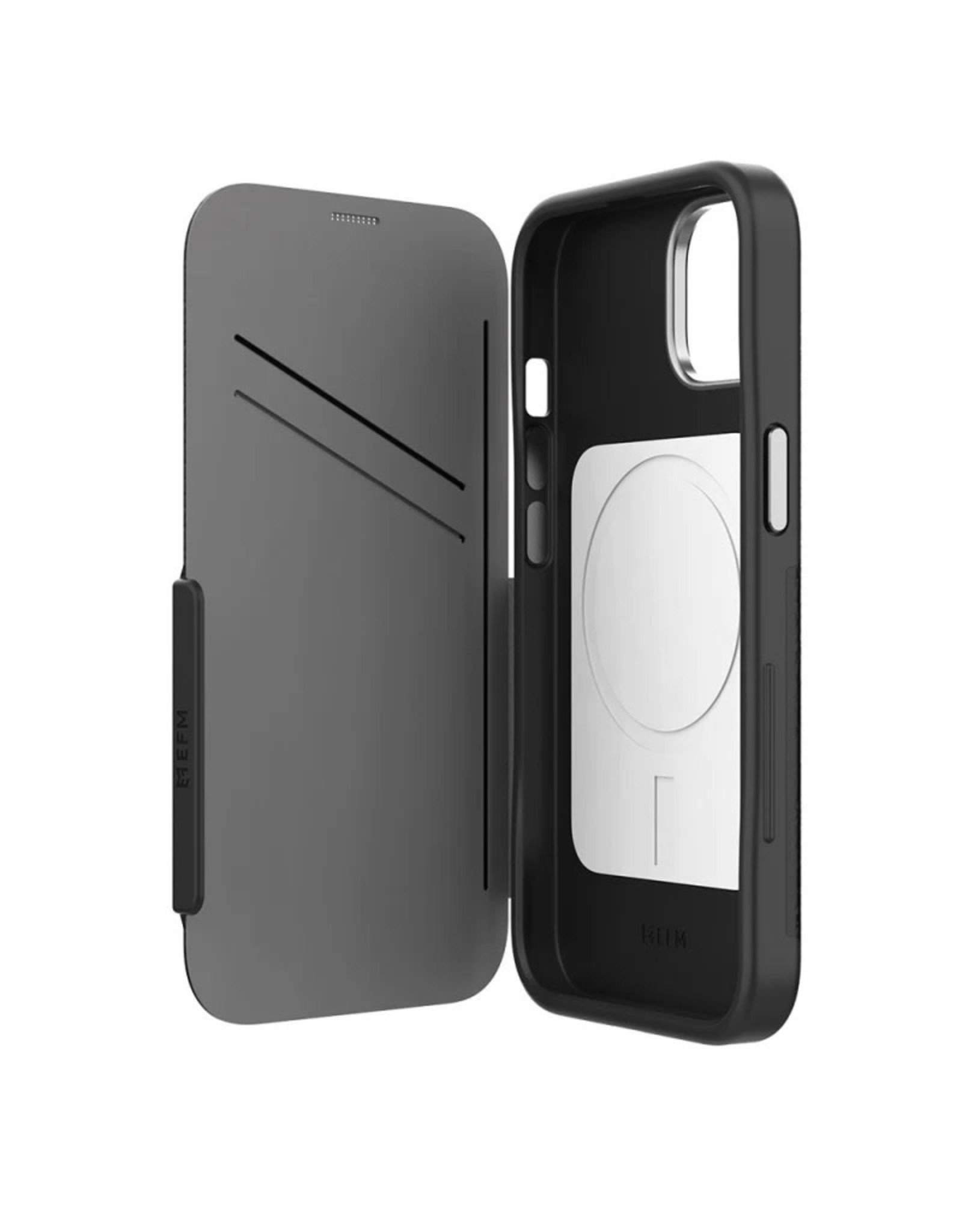 EFM EFM Monaco E-Leather Wallet Case Armour with D3O® 5G Signal Plus suits iPhone 14 Pro - Black/ Space Grey