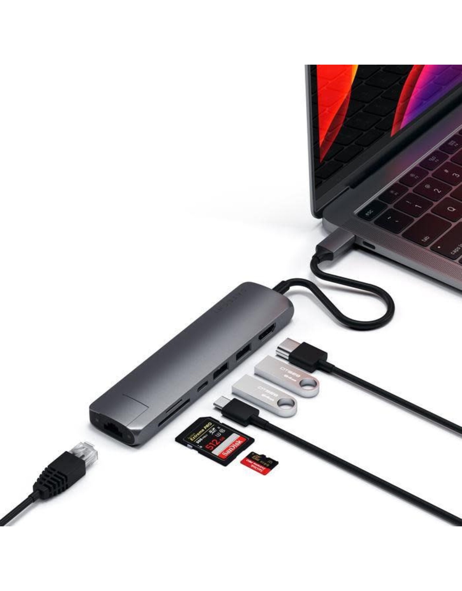 Satechi Satechi USB-C Slim Multiport with Ethernet Adapter Space Grey