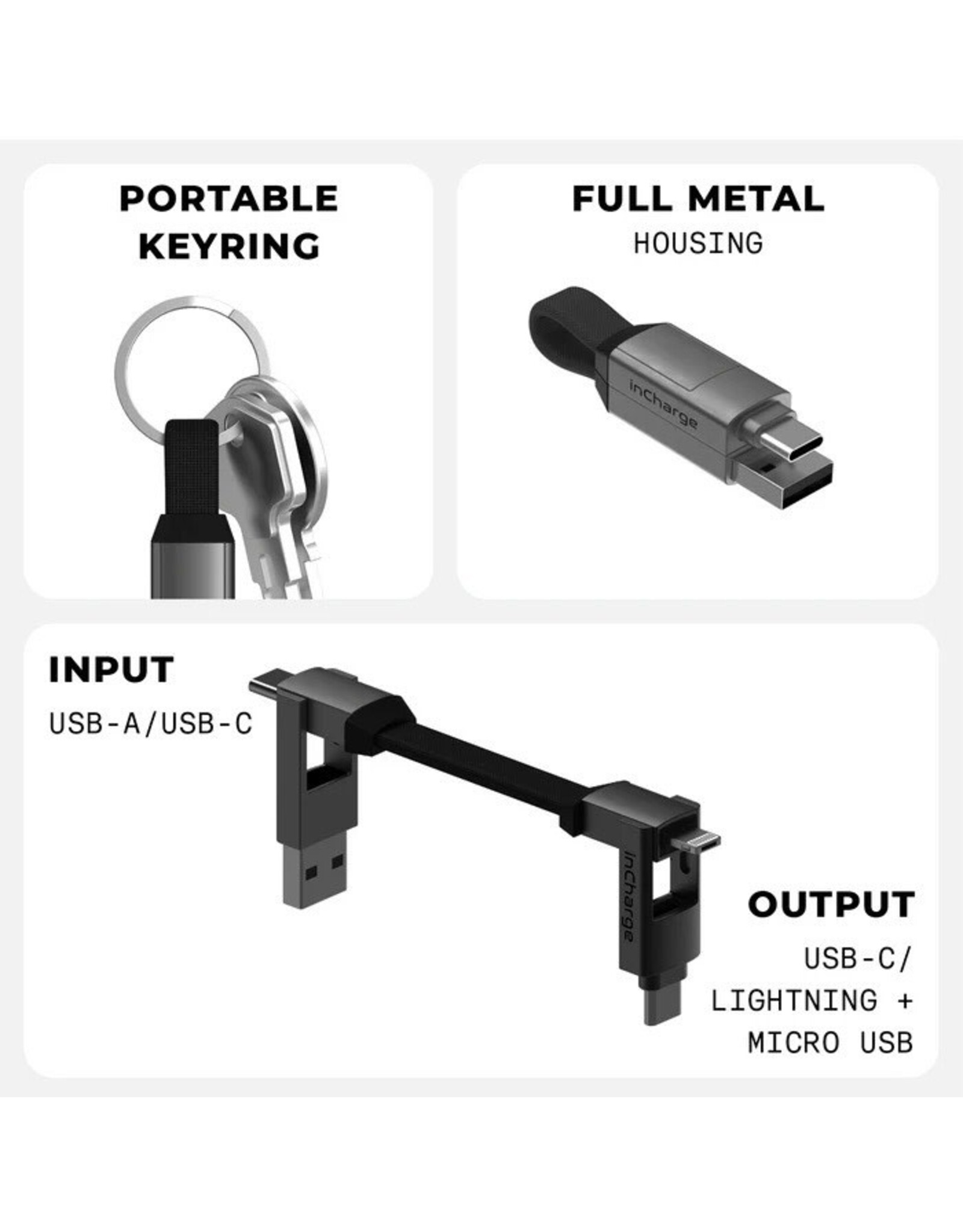 Rolling Square Rolling Square inCharge 6 15W 6-in-1 Keyring Cable - Mercury Grey