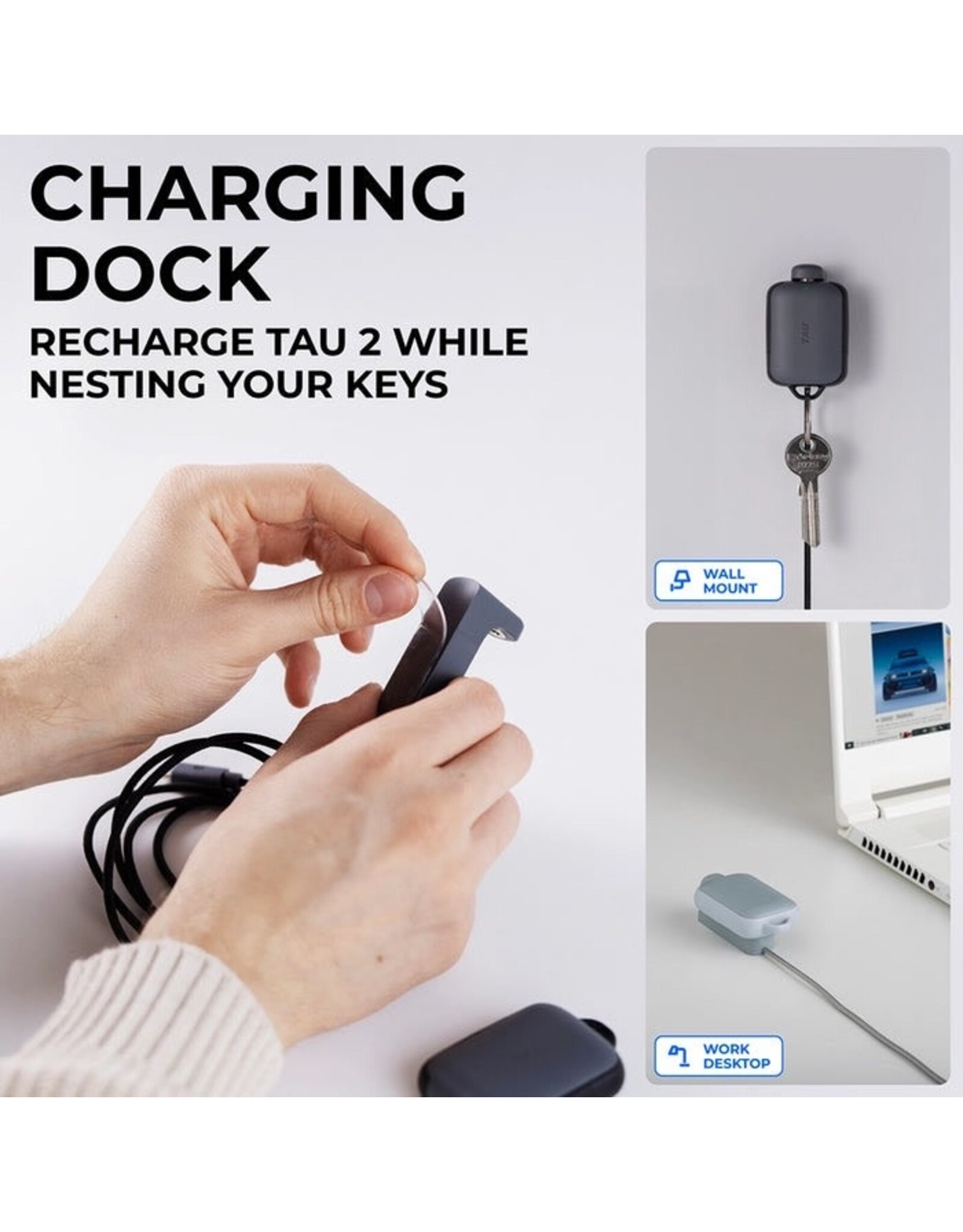 Rolling Square Tau 2 3-in-1 Keyring Powerbank 2000mAh - Charcoal Black
